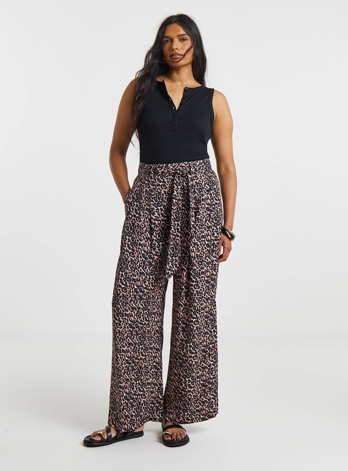 SIMPLY BE Leopard Print Palazzo Trouser With Linen 18 - Image 1